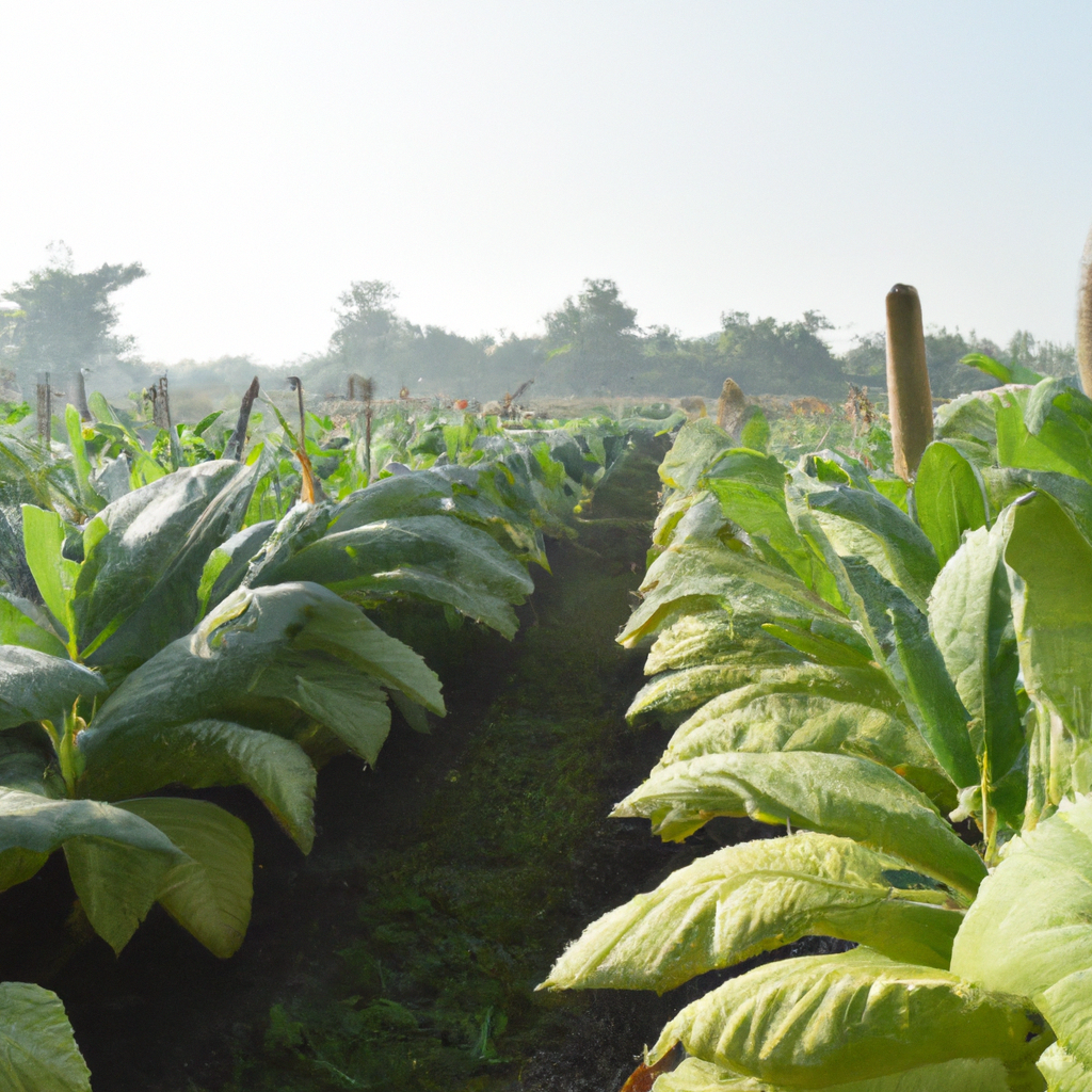 A backyard farm that is growing tobacco